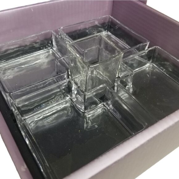 Snack Serving 5pc Set with 4 Metal Skewers Geometric Square‎ Puzzle NIB - Picture 2 of 7